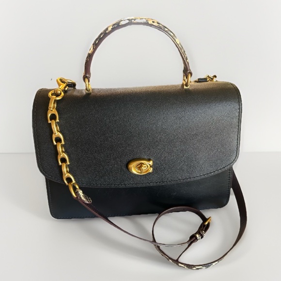 Coach Handbags - Coach Snakeskin Embossed LEATHER Top Handle 32 Black and Purple Burgundy